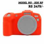 Red silicone protective cover for Canon EOS RP mirrorless camera with price tag: RS 2479/-