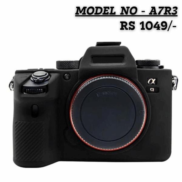 Black silicone protective cover for Sony Alpha A7 III, A7R III, or A9 camera body, showing the front view with lens mount and control dials.