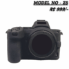 Black textured silicone protective case for the Nikon Z5 mirrorless camera body, shown with the lens mount exposed. The text overlay reads "MODEL NO - Z5 RS 999/-".