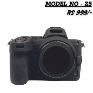 Black textured silicone protective case for the Nikon Z5 mirrorless camera body, shown with the lens mount exposed. The text overlay reads "MODEL NO - Z5 RS 999/-".