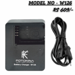 FOTOKINA W126 Digital Camera Battery Charger (black) with a power cord, labeled "MODEL NO - W126" and priced at "RS 609/-".