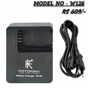 FOTOKINA W126 Digital Camera Battery Charger (black) with a power cord, labeled "MODEL NO - W126" and priced at "RS 609/-".
